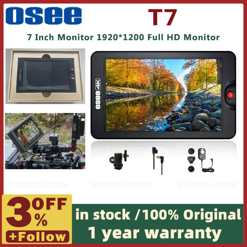 OSEE T7 7 Inch Monitor 3000 Nits ​​Ultra-brightness​ DSLR Camera Field 3D Lut HDR 1920&times;1200 Full HD Monitor IPS Support 4K