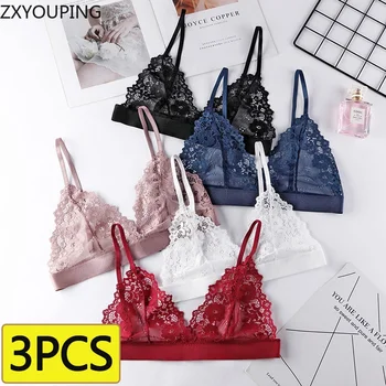 3PCS Women's Seductive Comfort Bralettes Unlined Lace Bra 1