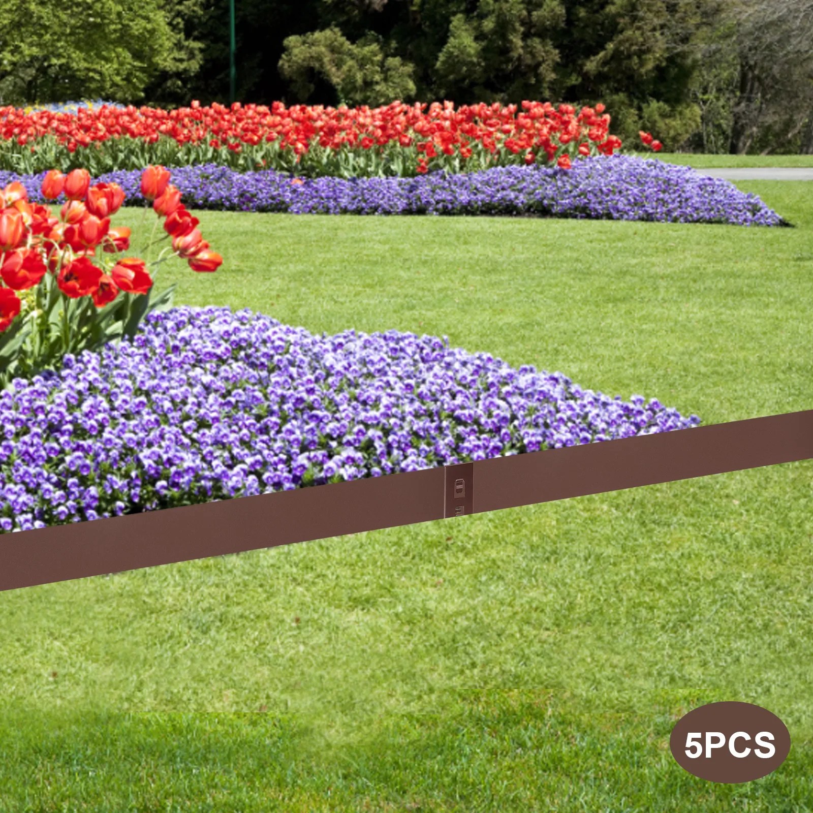 Bymaocar 5PCS Metal T-shaped Brown Landscape Edging Flexible and Bendable Border Brown Lawn Edge DIY Decor for Garden Yard Path