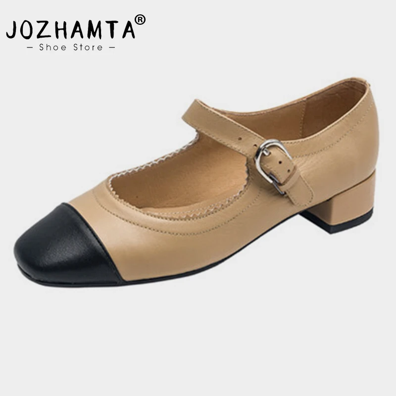 

JOZHAMTA Size 33-42 Elegant Women Pumps Mary Jane Mid Chunky Heels Shoes 2024 Spring Square Toe Casual Daily Office Ladies Dress