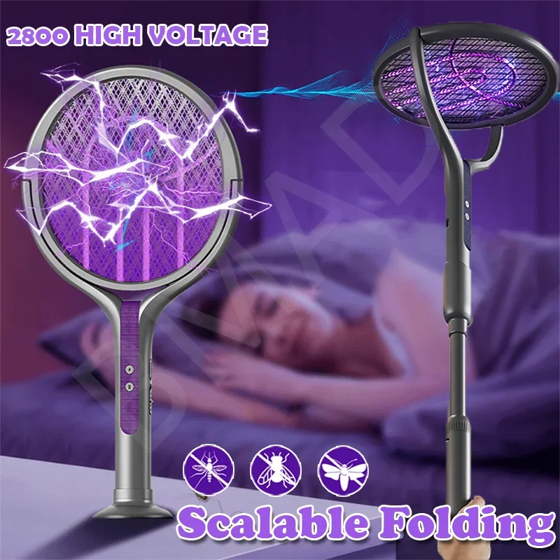 Retractable Rotatable Mosquito Killer Lamp Multifunctional USB Rechargeable Mosquito Swatter Household Bat Swatter