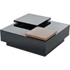 Movable Coffee Table Square High Gloss Surface, with 4 Hidden Storage Drawers Square Center Furniture for Living Room, Black 6