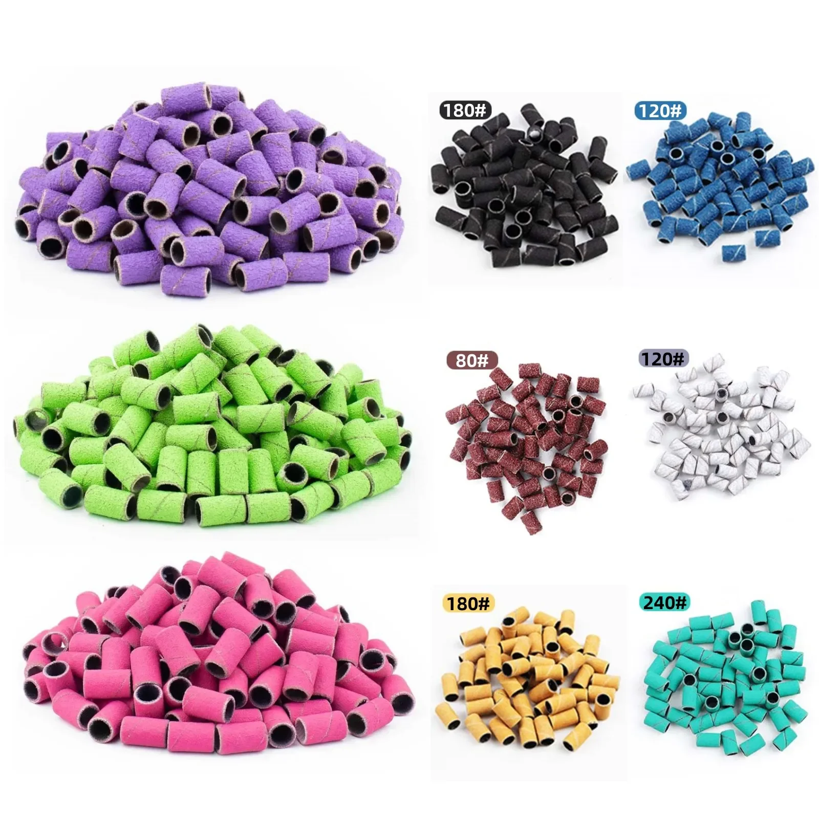

Sanding Bands 50Pcs/set Grits #80#120#150#180#240 for Acrylic Nails with 3/32" Nail Drill Bits for Manicures Pedicures