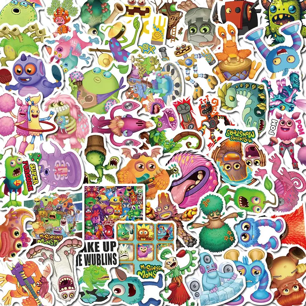 10/50Pcs Cartoon Game My Singing Monsters Waterproof Sticker for Helmet Laptop Water Bottles Suitcase Party Supplies Kids Toys suitcase mat auto center console pad car supplies cover armrest cushion protector