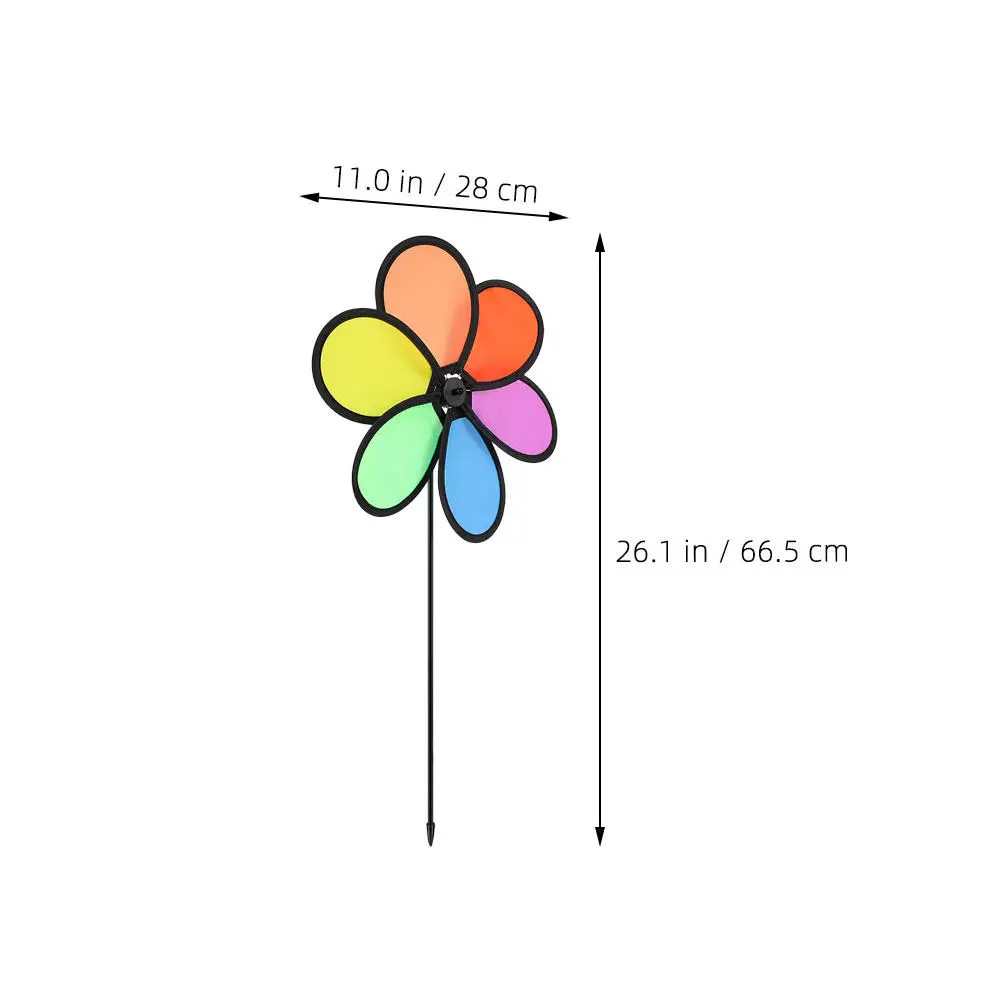 4개의 무지개 꽃 풍차 세트, 정원 장 화려한 야외 바람개비, 잔디밭 파티, 봄 마당 장식, 다채로운 풍차