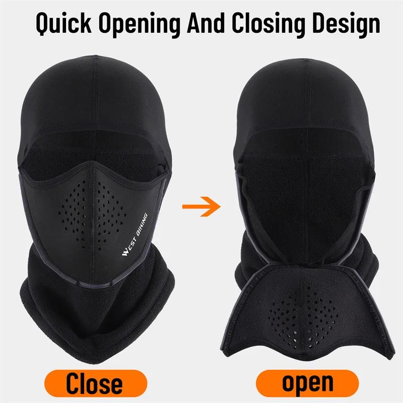 WEST BIKING Magnetic Thermal Mask Winter Windproof Warm Balaclava Cap Outdoor Sports Skiing Hiking Breathable Cycling Headgear