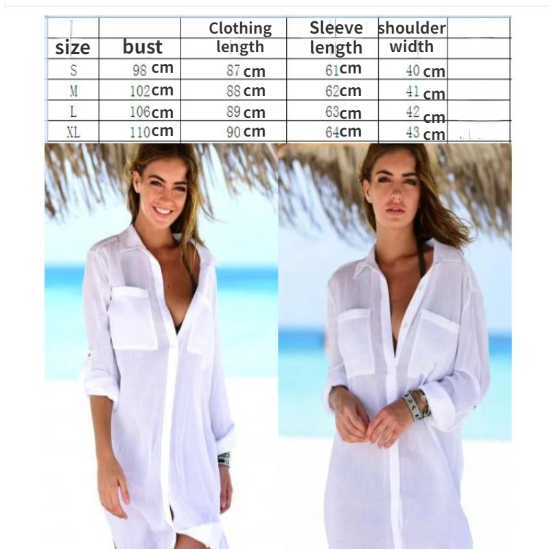 European and American style women's long sleeved shirt, beach sun protection extended cover up