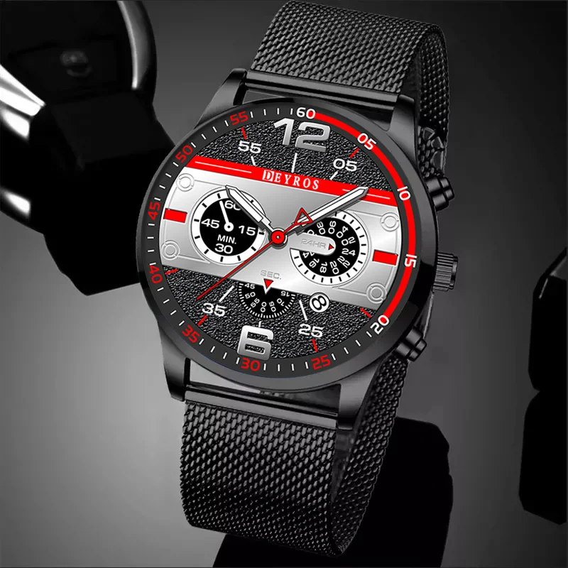 Mens Watches Fashion Calendar Watch Men Busines Stainless Steel Mesh Belt Quartz Wristwatch Male Leather Clock relogio masculino fyxljj men breathable sleepwear sexy mesh sheer transparent tank tops sets male gym fitness muscle vest bodybuilding clothes set