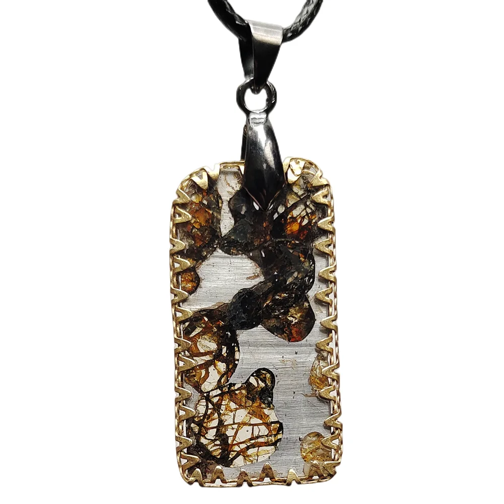 

Brenham Olive Meteorite Section Necklace Olive Meteorite Pendant Natural Olive Meteorite Specimen Collection
