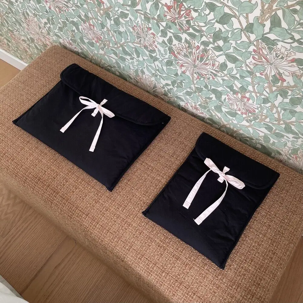 Korean Bow Knot Computer Bag Y2k Black Pink Bow Tablets Computer Storage Handbag Women Sweet Travel Cosmetic Storage Pouch