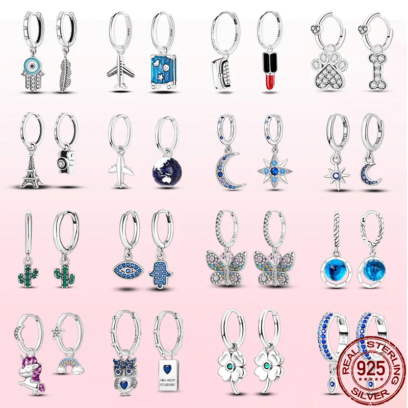 

Silver Earrings 925 Sterling Silver Butterfly Cactus Stars & Moon Earrings Women Studs Earings Fashion Jewelry