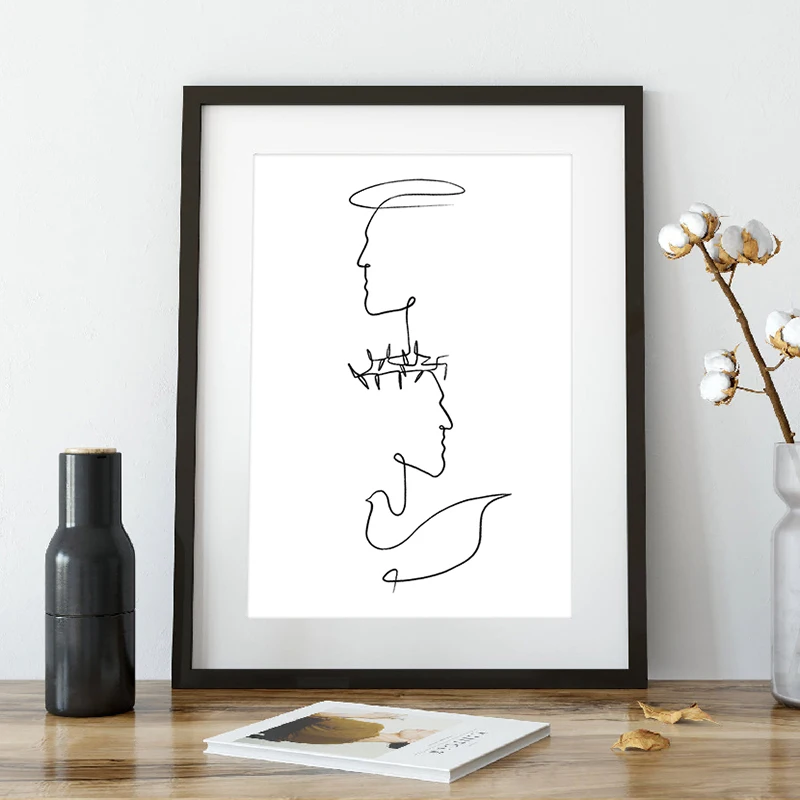 Holy Trinity Line Art Print Padre Spirit Son Poster Bibbia Christian Wall Art Canvas Painting Jesus One Line Drawing Home Decor