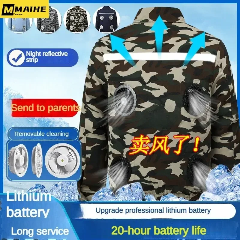 Upgrade 4 Fan Jacket Men's Cool Coat USB Cooling Air Conditioning Clothes Summer Hiking Heat Protection Camouflage Work Clothes camouflage suit wear resistant stain resistant labor protection work clothes auto repair welding loose coat work clothes