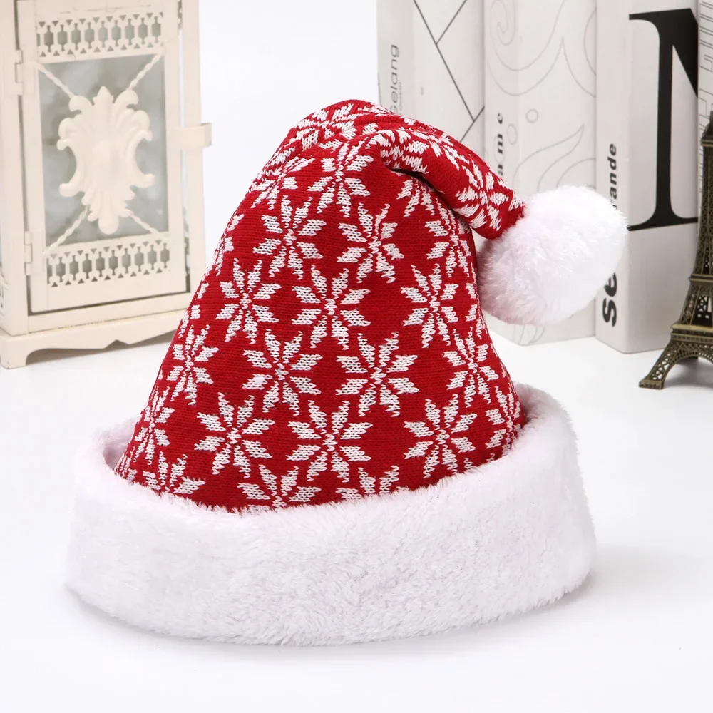 Christmas Beanie Hat Snowfake Elk Hat Winter Thicken Knitted Velvet Cloth Adult Christmas Hat Merry Christmas Decor Gifts Happy New Year Naviida