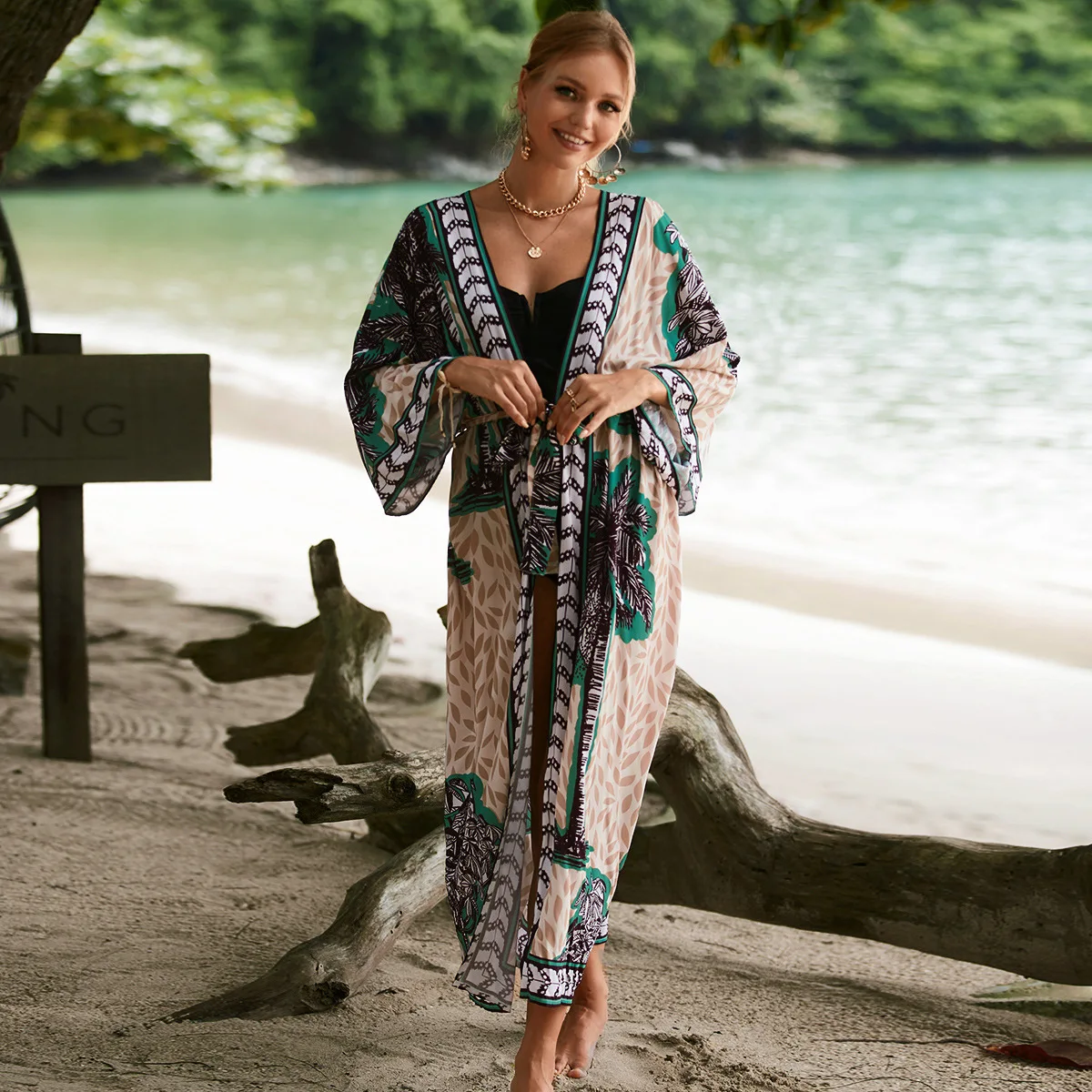 17 Colors Boho Bikini Cover-ups Retro Long Kimono Beach Dress Tunic Women Clothing Beach Wear Swim Suit Cover Up Robe De Plage