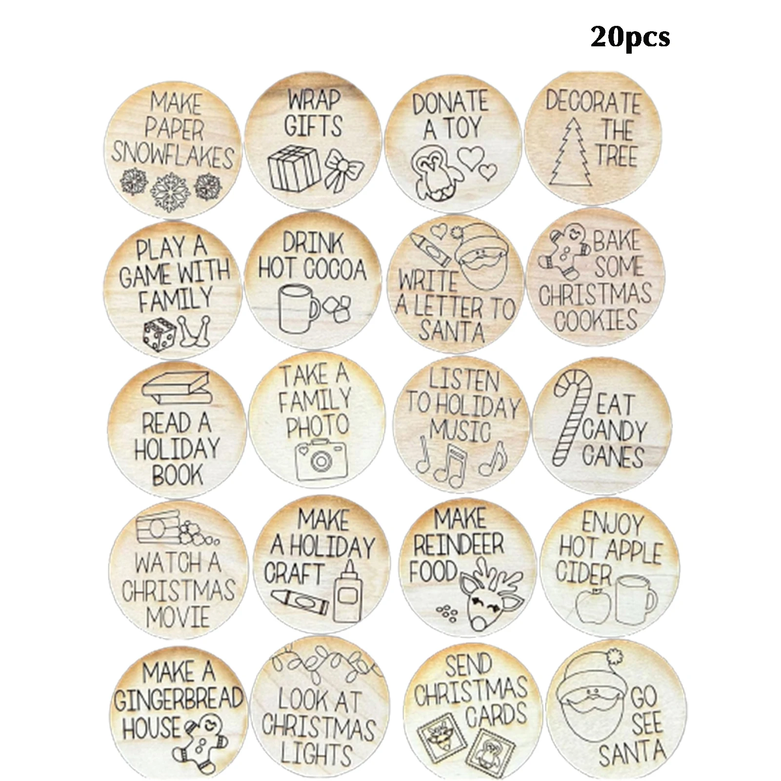 Wooden Christmas Advent Tokens Fun Christmas Craft Games for Kids Adults Party Favor