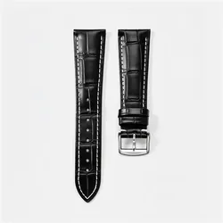 Premium Genuine Leather Watch Strap - Quality Cowhide for Universal Replacement, Men & Women (Black white)