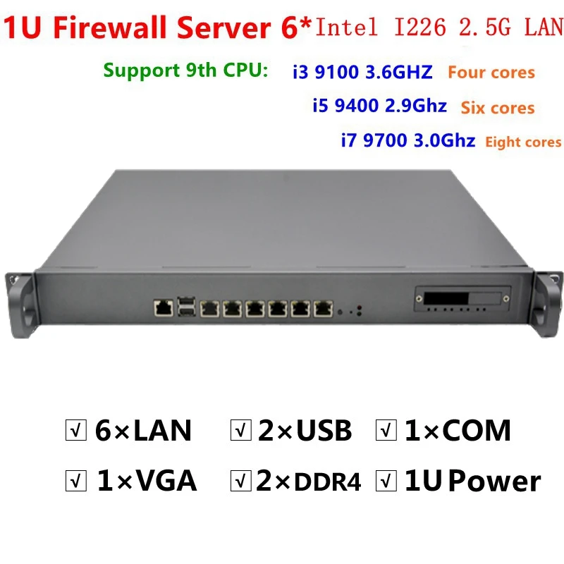 Server Firewall Intel 9Th Core I3 9100 I5 9400 I7 9700 1U Con Supporto Lan 6 Intel I226 2.5G Ros Routeros Mikrotik Wayos Ecc