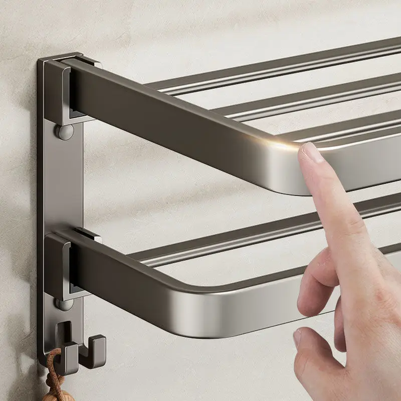 Folding towel rack towel holder Movable Wall Mounted Hook Rail Shower Bathroom Accessories