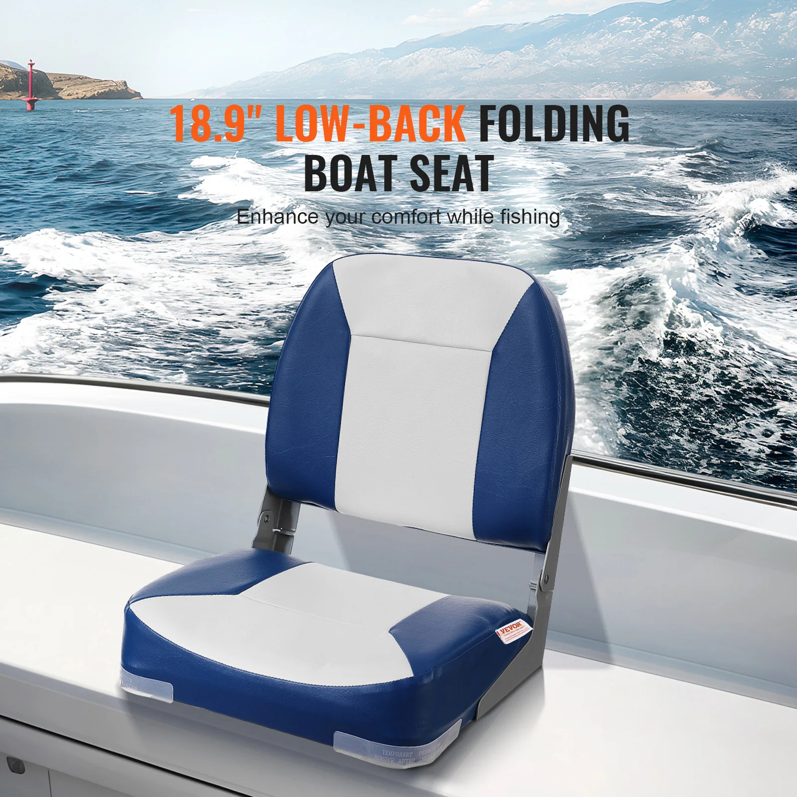 SucceBuy Boat Seat 18.9" Low Back Boat SeatFolding Boat Chair with Thickened Sponge Padding & Hinge Fold-Down Boat Captain Chair