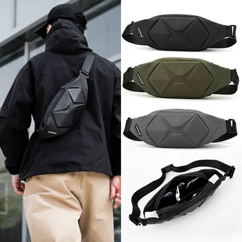 1pc Men's New Fashion Hard Shell Bag, Chest Bag Outside Crossbody Bag, Sports Bag Casual Fanny Backpack