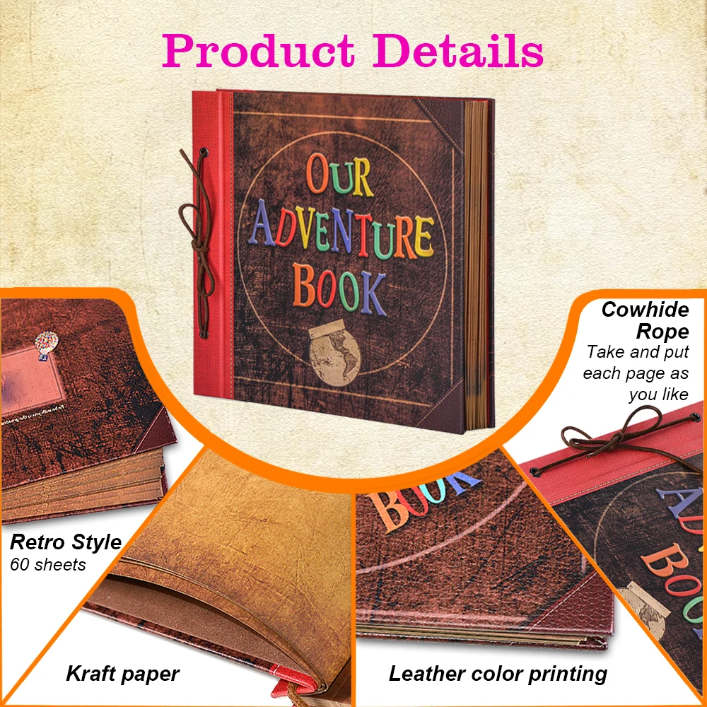 Adventure Book Photo Album Vintage DIY Handmade With Gift Box Balloon Retro  Kraft Paper Scrapbook Album Wedding Memory Gift - AliExpress