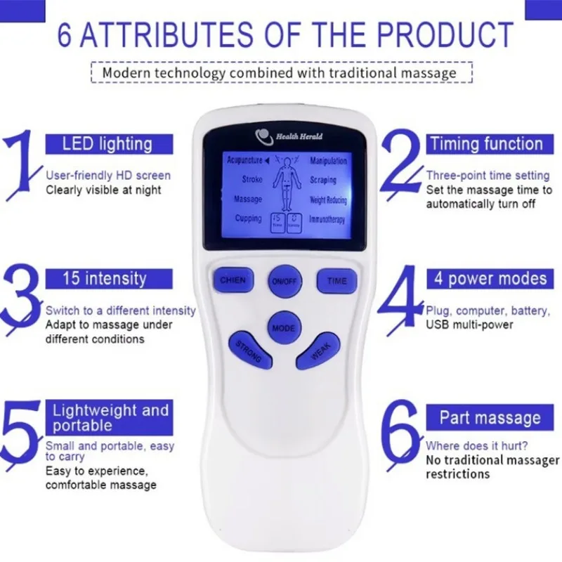 Electric Dual Output  Massage Machine Electrical EMS Muscle Stimulator Full Body Pulse Massager Acupuncture Health Care