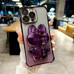 Shockproof Glitter Case with Invisible Makeup Mirror and Rabbit Stand Cover for OPPO A15 or A15S (4)