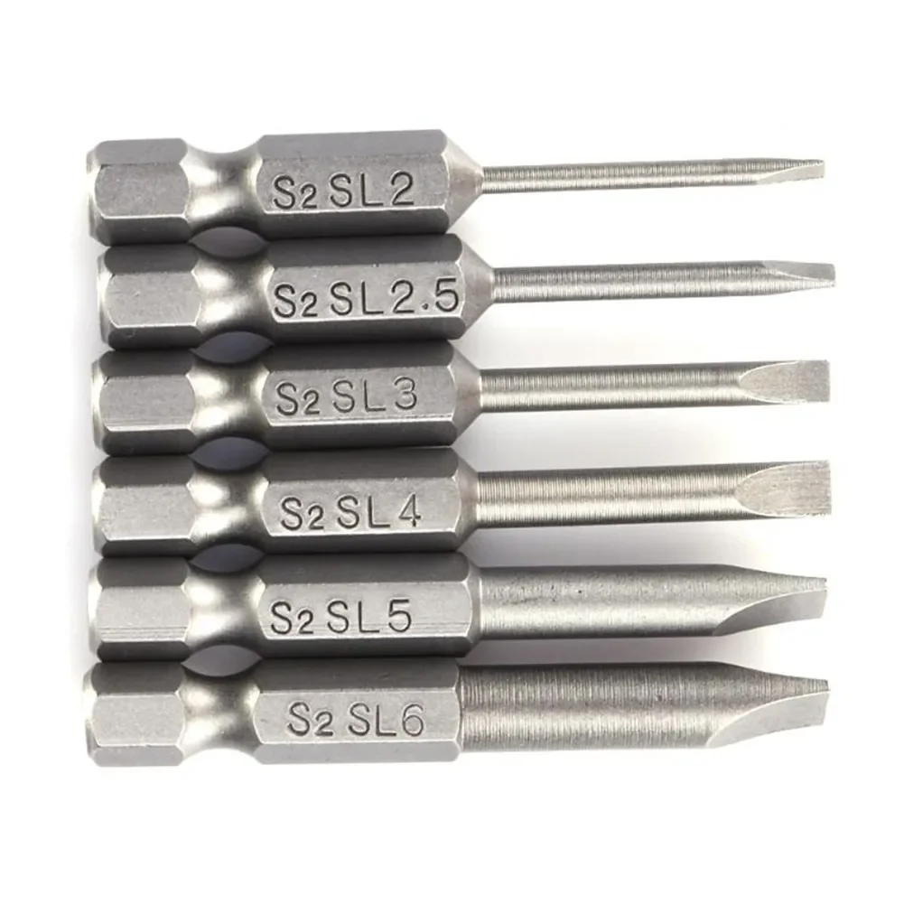 6pcs 50mm Slotted Tip Screwdriver Bit S2 Alloy Steel Flat Head Slotted Magnetic Screwdrive Hand Repair Kits Tools — view 2