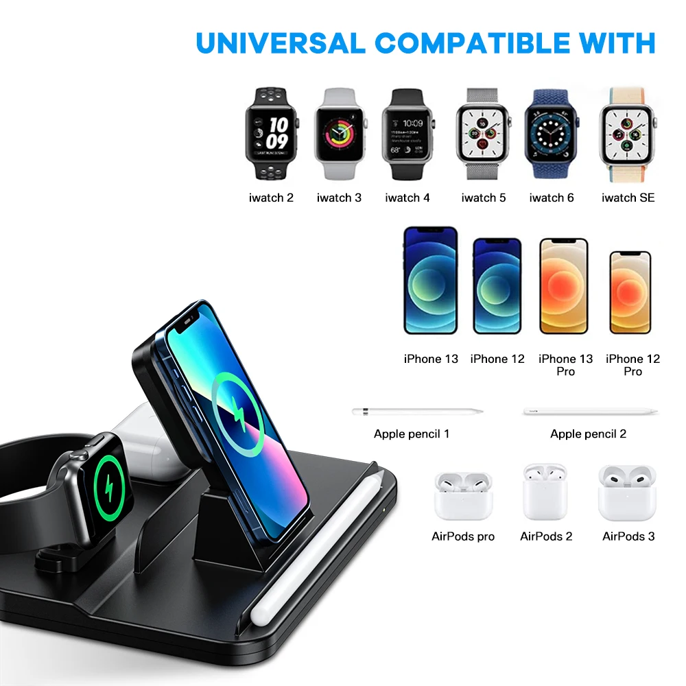 5 in 1 Wireless Charger Stand For iPhone 14 13 Pro Max Airpods