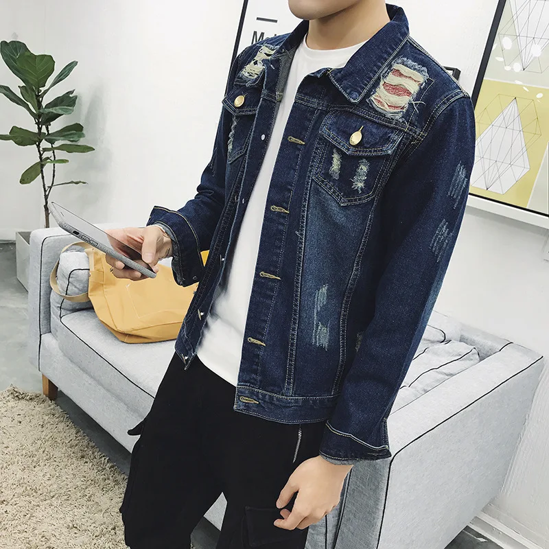 Fashion 2022 Spring Autumn Casual Denim Single Breasted Cardigan Thicken Keep Warm Man Ripped Hole Loose Jacket Men Coat