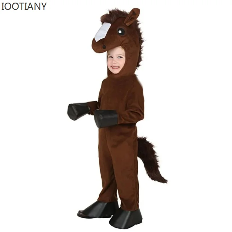 

New Girls Boys Party Role Play Dress Up Jumpsuit Kids Horse Costume Outfit Child Halloween Animals Cosplay Costume Suit Brown