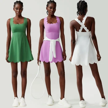 Women Tennis Yoga Dress Solid Color Stretchy Soft Gym Suit Breathale Running Skirt Female Golf Short Sportswear Workout Clothes