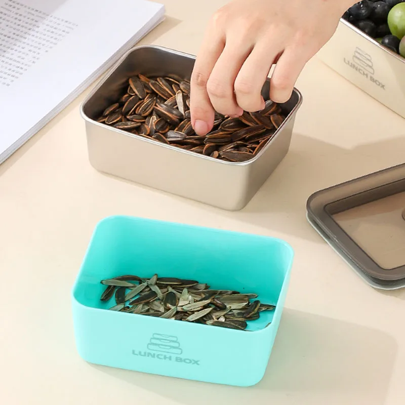 1pc Stainless Steel Food Storage Box with Lid Stackable Food Container Reusable Fruit Food Storage Box Office Metal Lunch Box 5