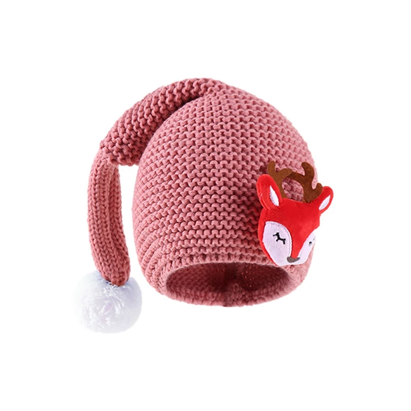 Christmas Reindeer Knit Hat with Ear Flaps and Pom Pom for Toddler Kids Winter Warm Cap Cute Holiday Accessories for Children