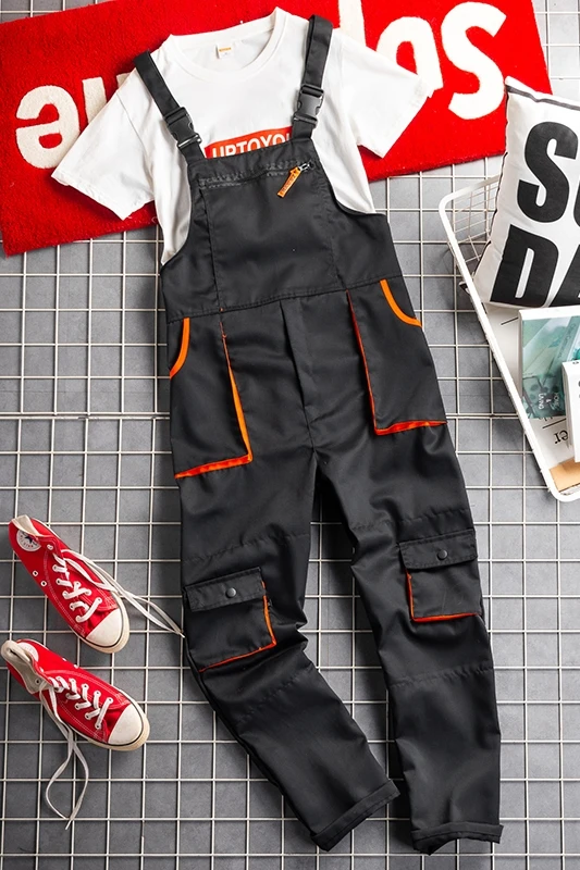 Bib Overall Casual Worker Clothing Plus Size Sleeveless Bib Pants Protective Coverall Strap Jumpsuits Fly Pockets Uniforms S-4xl