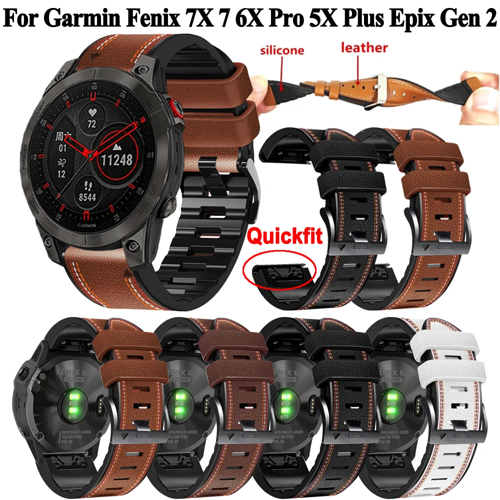 

26 22mm Quickfit Smart Watch Straps For Garmin Fenix 7 7X 6 6X Pro 5X 5 Plus 3HR Instinct Epix 2 935 945 Leather Silicone Bands