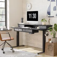 Sturdy Height Adjustable Electric Standing Desk with Drawers, Stand Up Table with Large Storage Shelf, Sit Stand Desk, Black Top 2