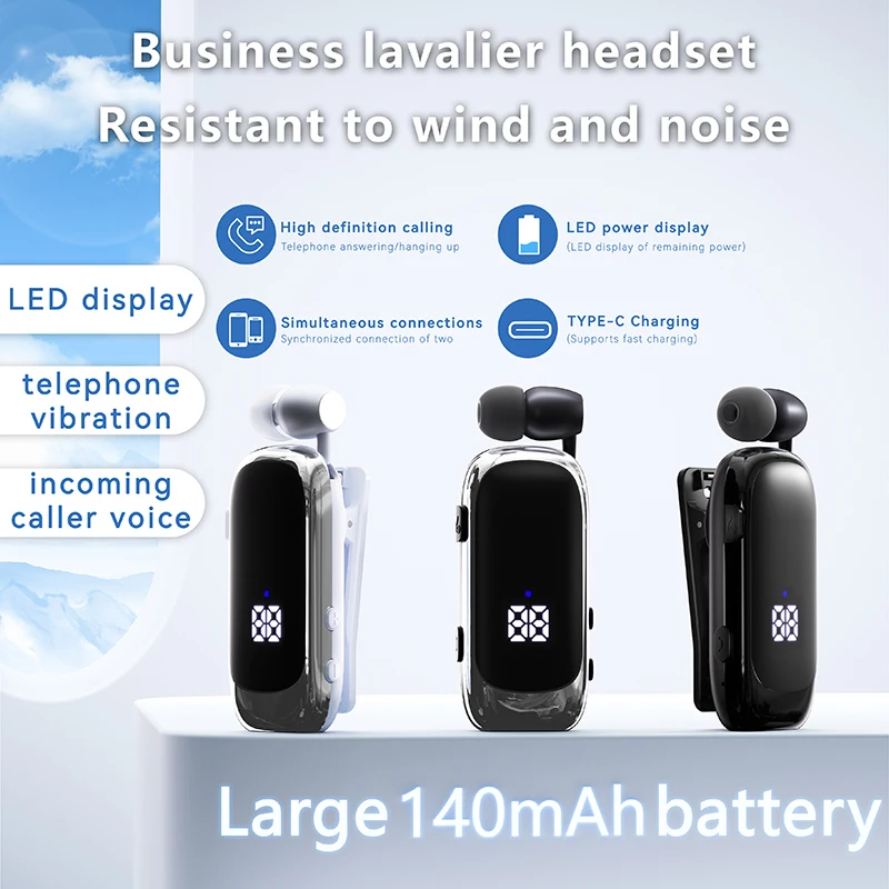 K88 Lavalier Business Bluetooth 5.4 Headphone Talk/Music Time 20 Hours,LED Digital Display,Noice Cancelling Wireless Earphones 3