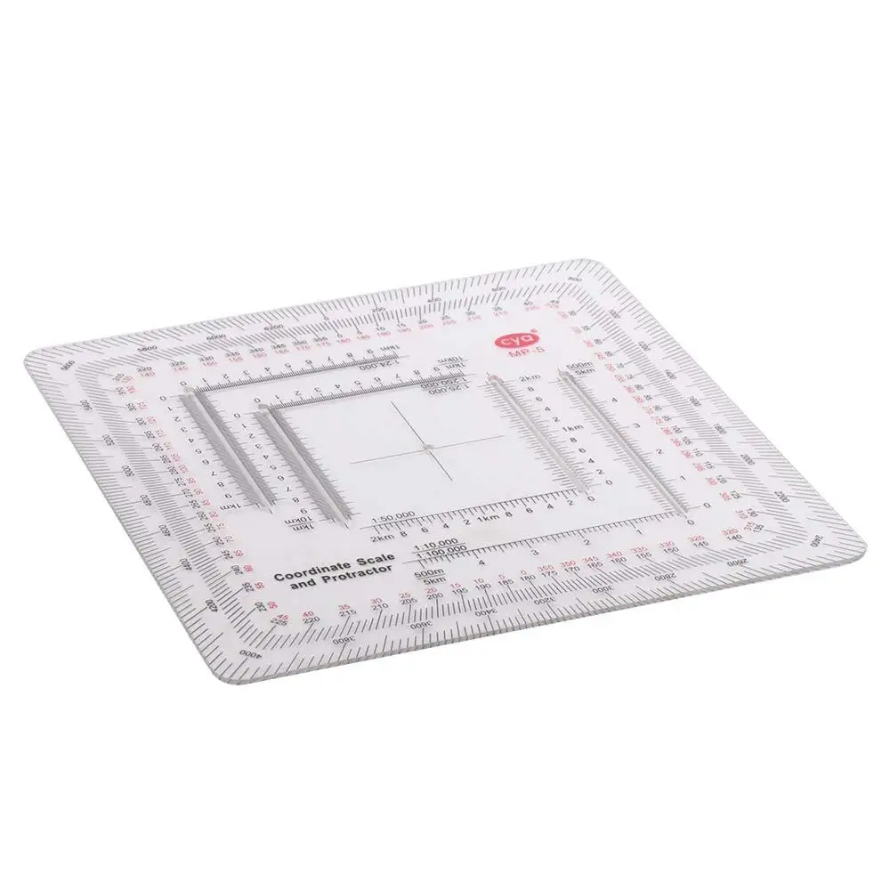 Topographical Square Ruler MP-5 Map Protractor Measuring Ruler Land Navigation Protractor Coordinate Scale Acrylic