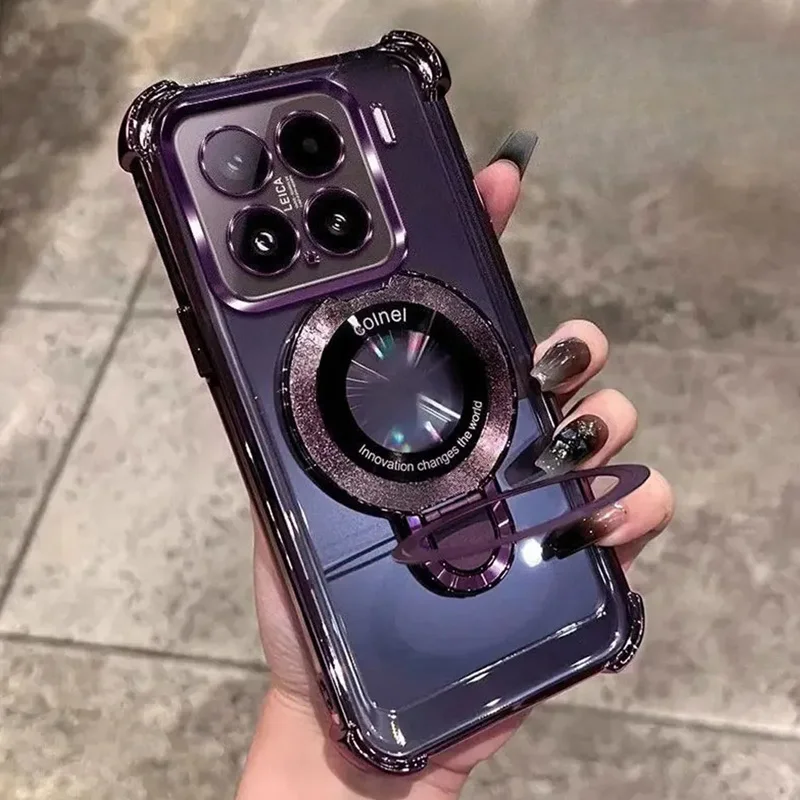 Shockproof Magnetic Bracket Transparent Silicone Phone Case with Stand