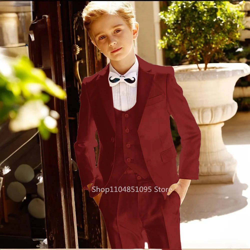Handsome Children Suit 3-Pieces(Blazer+Vest+Pants) Notch Lapel Blazer Vest Pants Party Wedding Boys Dress Costumes Kids Girdle