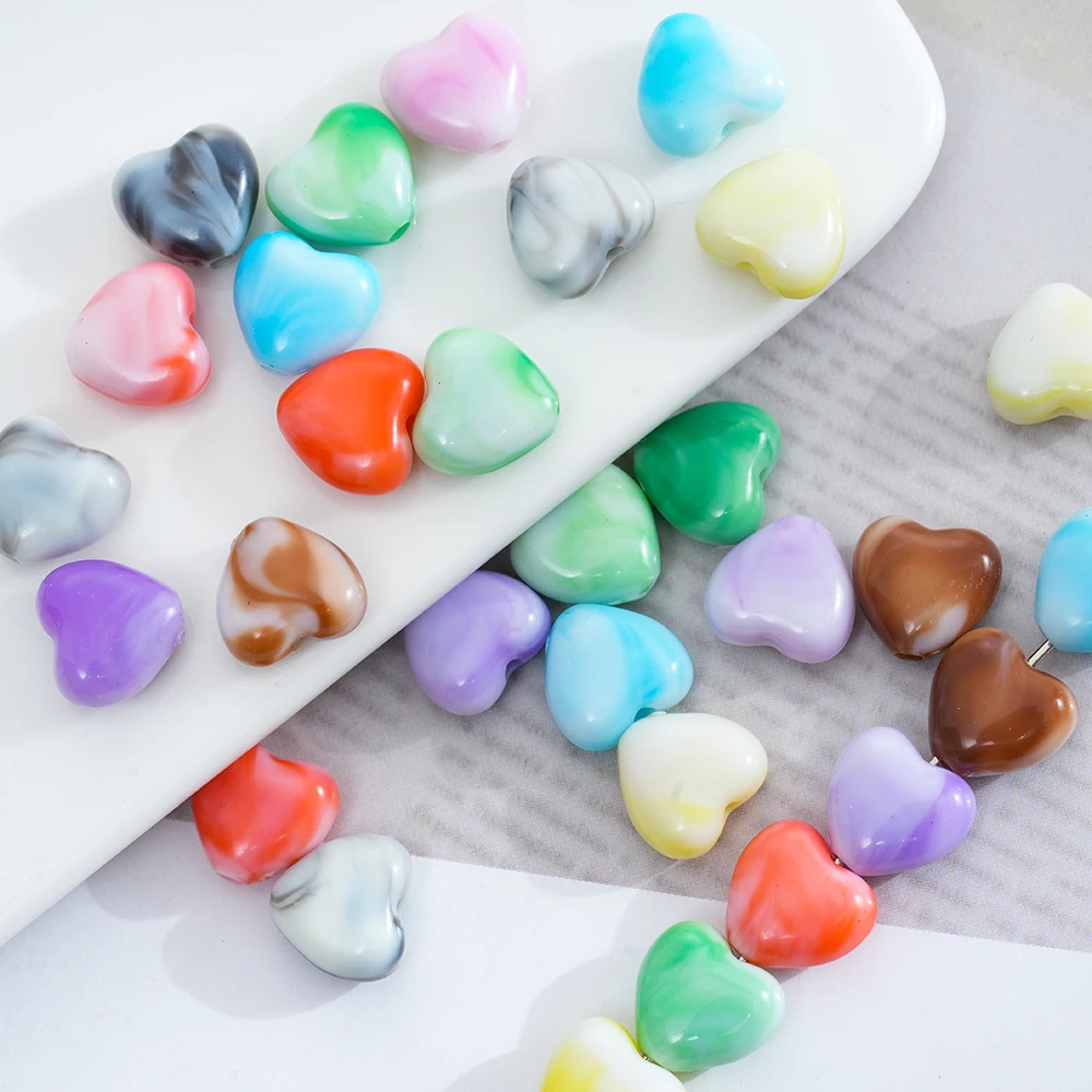 50pcs Heart Shape Colored Acrylic Beads Loose Spacer Beads For Jewelry Making Bracele Necklace Earrings Charms Diy Decor Supplie