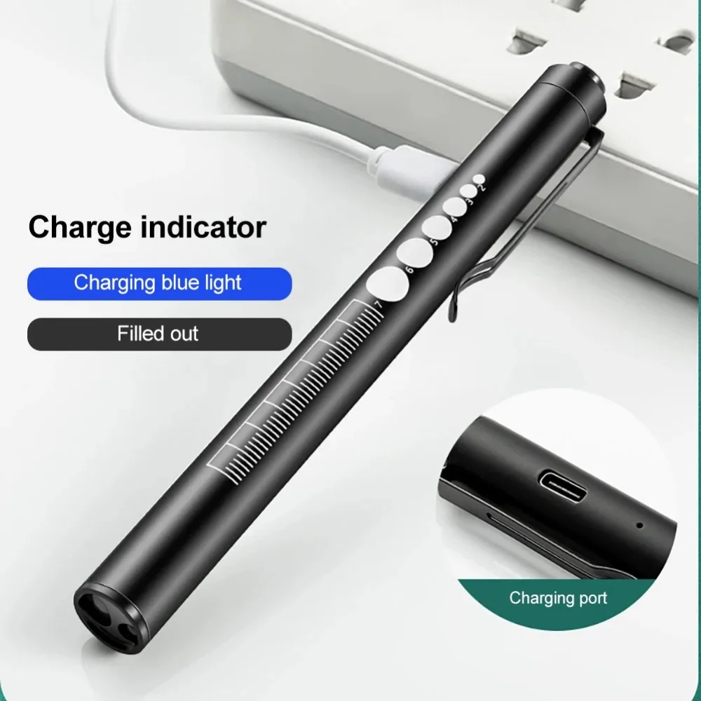 USB Rechargeable Portable Medical Penlight Emergency Flashlight Rechargeable 2 in 1 Pocket LED Pen Lights with Pupil Gauge led flashlight,mini flashlight,led flashlights,mini led flashlight,led torch light,medical light