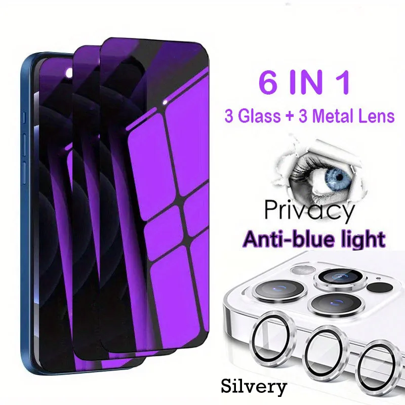 Anti Blue-Ray Eye Protection Privacy Glass with Lens Cap Screen Protector - 6-in-1 Set