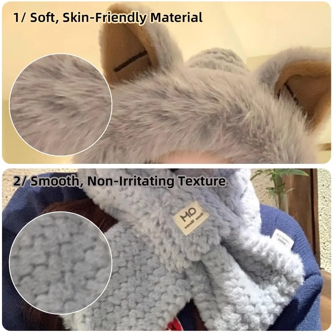 Autumn-Winter Fashion Plush Warm Hat with Fox Ears and Scarf Set for Women, Cute Animal Winter Two-Piece Outfit Plus Neck Warmer