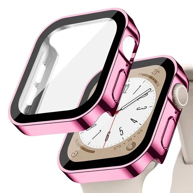 Premium Glass Screen Protector and Protective Case for Apple Watch - Straight Edge Design