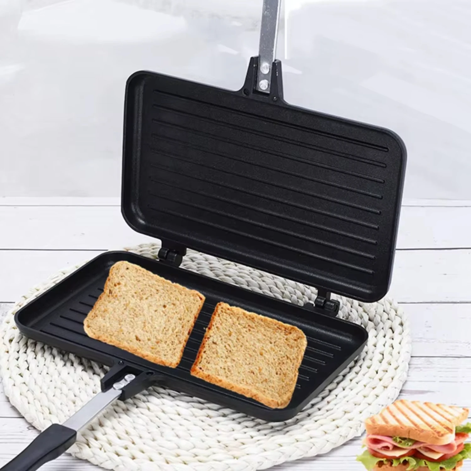 Gas Non-Stick Sandwich Maker Sandwich Maker Aluminium Alloy Bread Toast Breakfast Machine Pancake Baking Barbecue Oven Mold