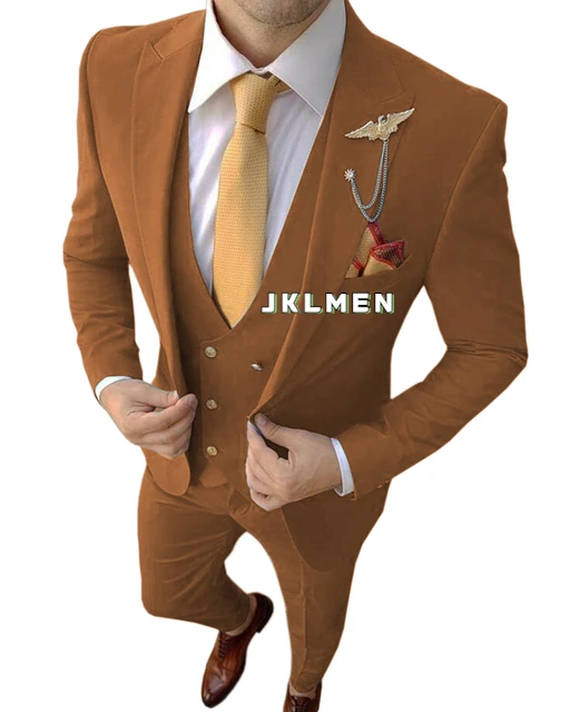 Homme Costume Men's Blue Suits Peaked Lapel Business Wedding Tuxedos Terno Masculine Slim Fit Groom Prom Party Blazer 3 Pieces