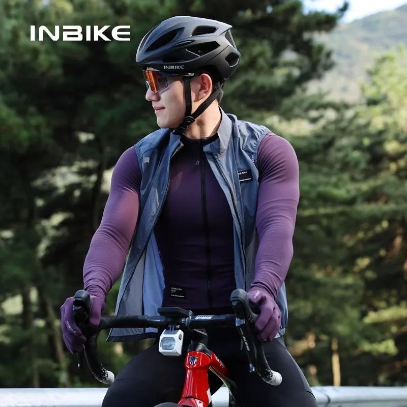 INBIKE Men's Cycling Vest Breathable Bicycle Sports Jacket with Elastic Cuffs Multi-Functional Pockets for Enhanced Performance